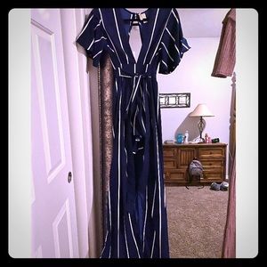 Japna High-Low Navy Pin Stripe Romper